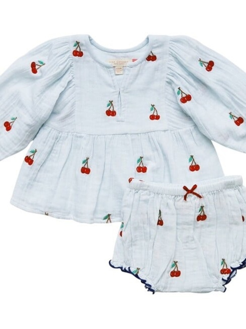 Pink Chicken Baby Ava Bella 2 Piece Set Cherry Print Top Bloomer | Size 6-12M - Picture 4 of 16